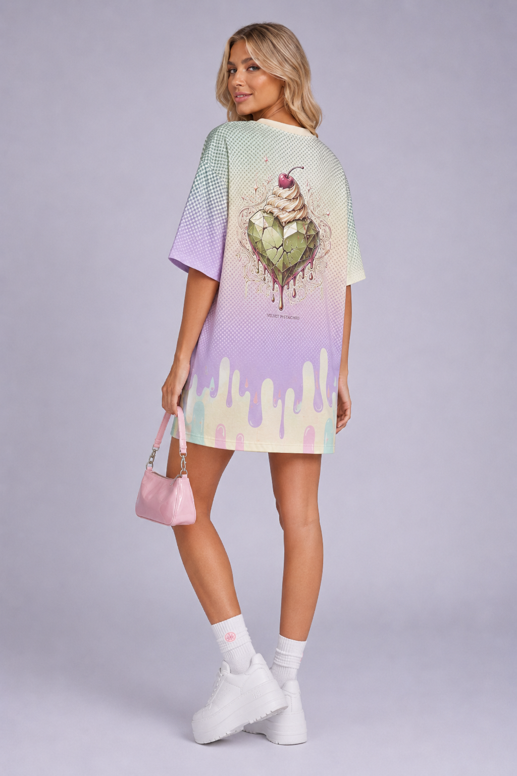 Velvet Pistachio | All-Over Print T-Shirt Dress