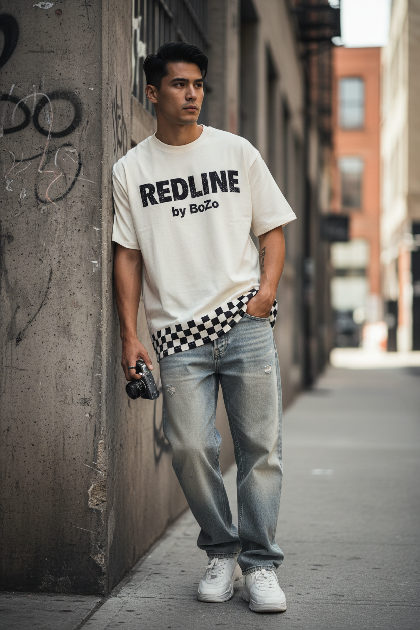REDLINE by BoZo Tee | Cream Checkered