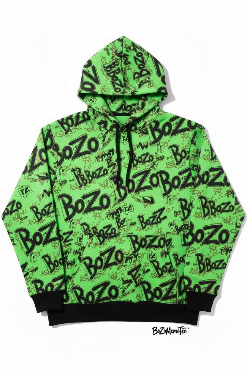 BoZo Typography Hoodie Green Base Black Text