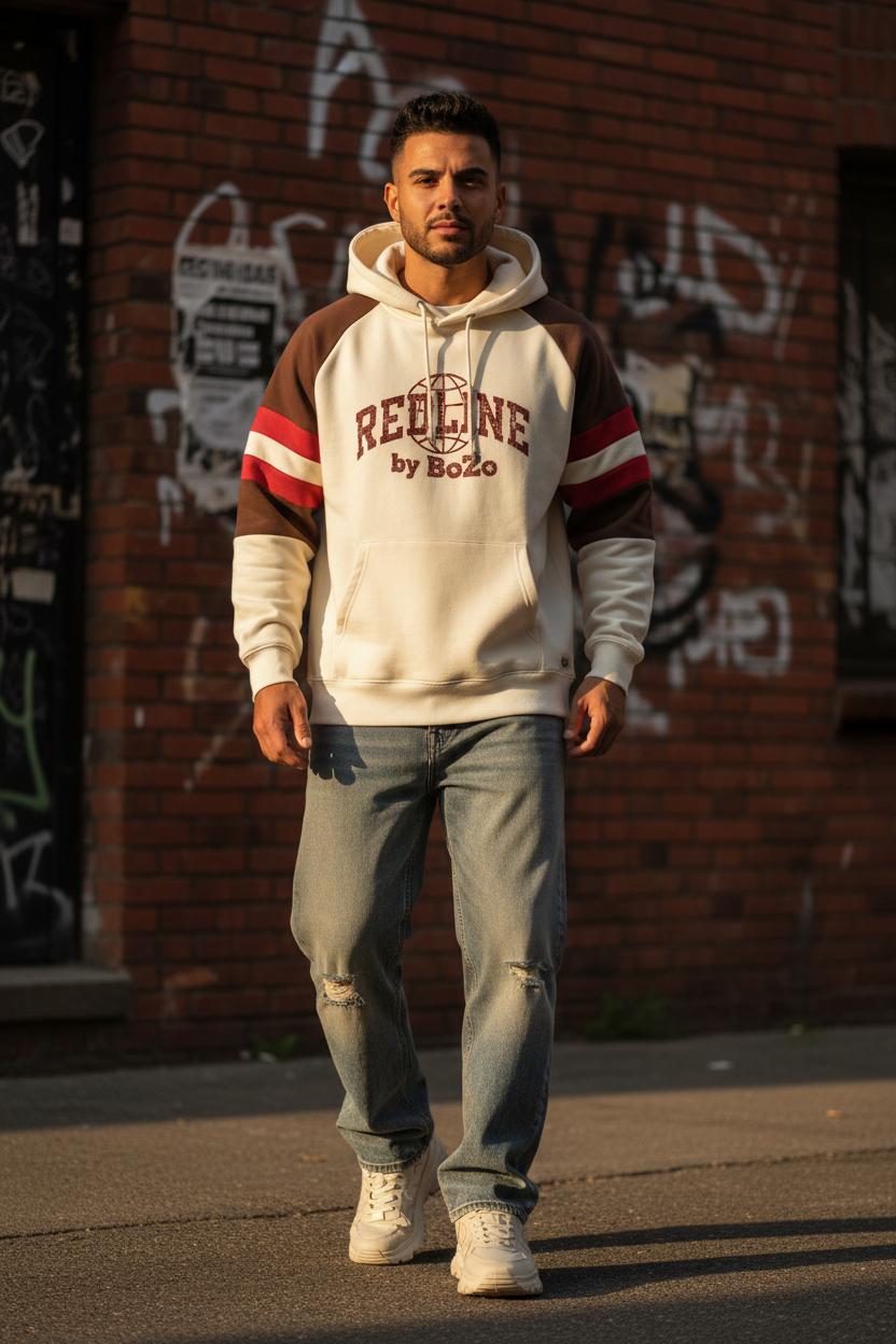 REDLINE by BoZo Hoodie | Cream/Brown Globe Raglan