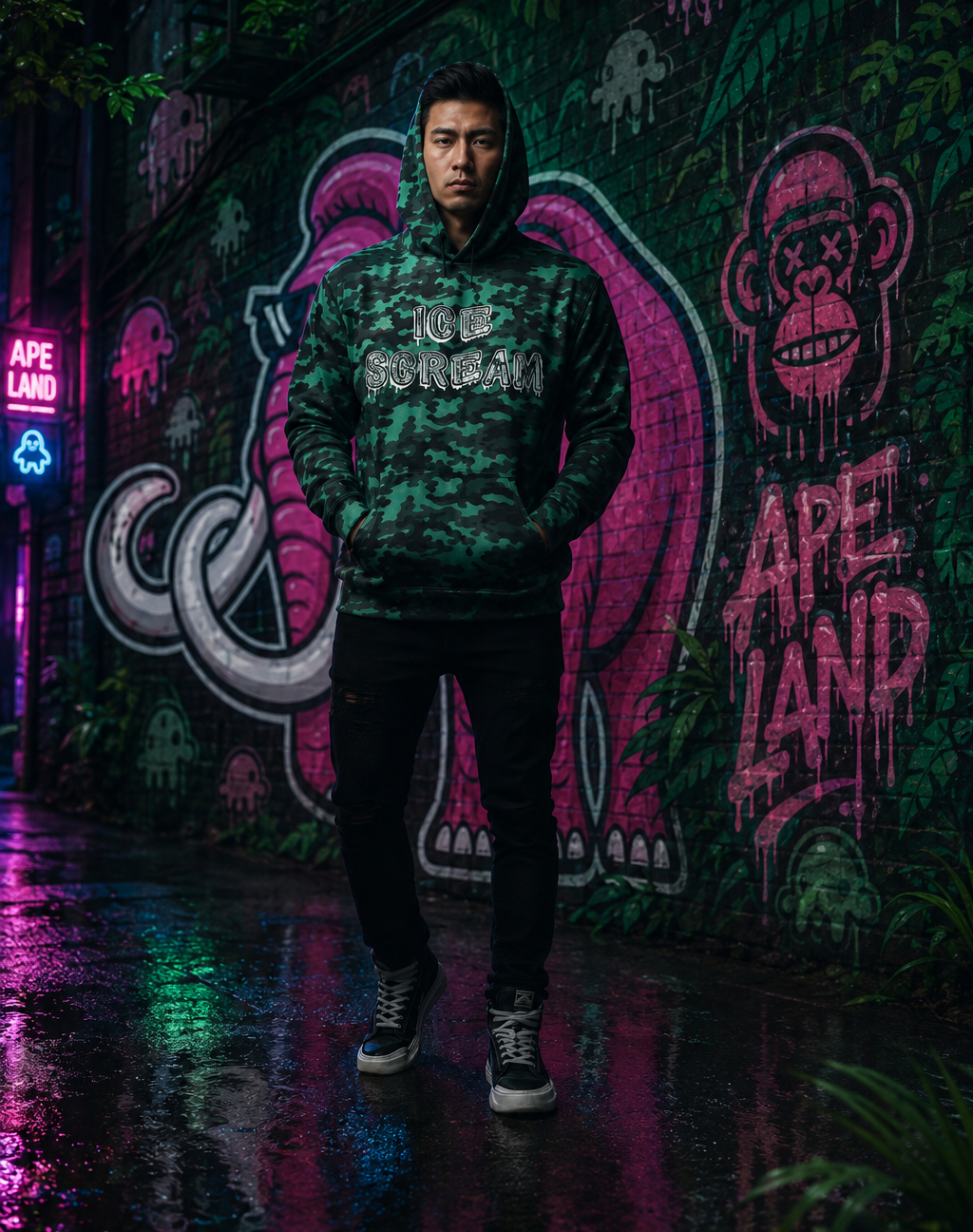 APE LAND | MAMMOTH | ICE SCREAM | GREEN Unisex cotton hoodie