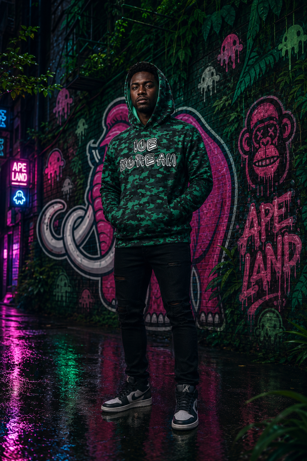 APE LAND | MAMMOTH | ICE SCREAM | GREEN Unisex cotton hoodie