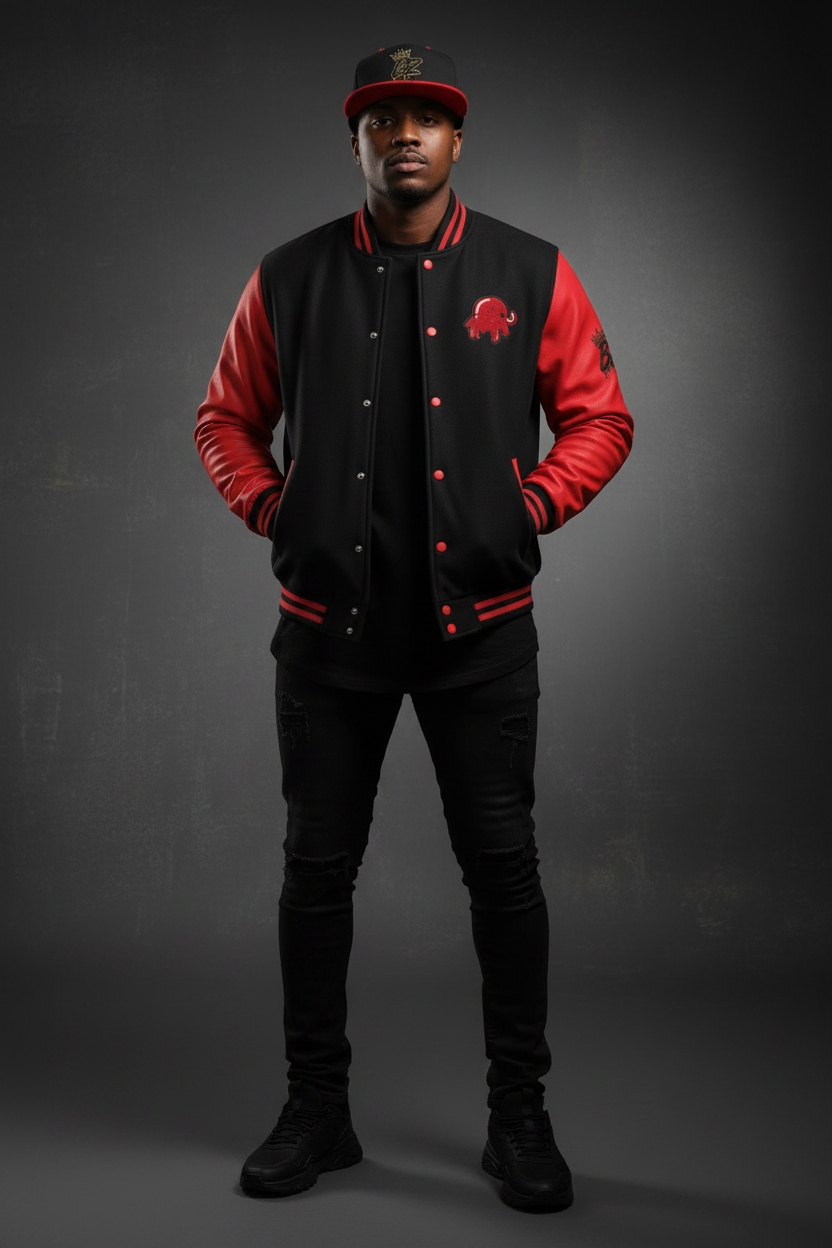 MAMMOTH Cold Tracker | Letterman Jacket | Black & Red