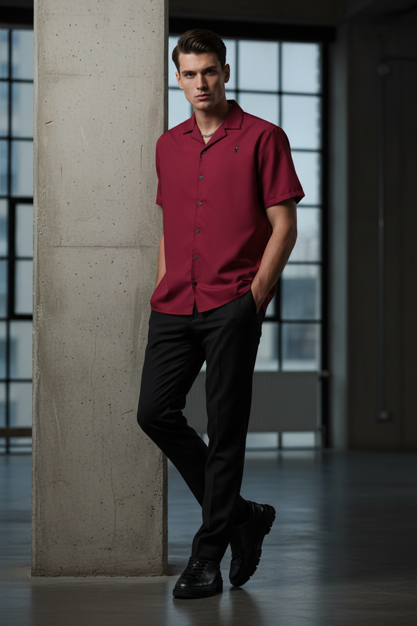 BoZo™️ Burgundy / button shirt