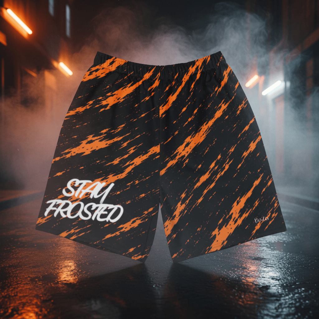 Frosted Tiger | Black / Orange Tiger Athletic Long Shorts Short – BoZoMemeTêê | mème streetwear