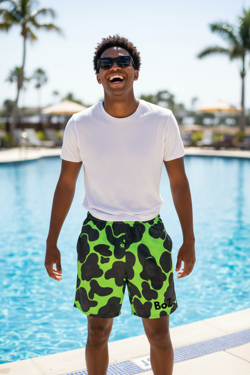 BoZo™ Green Camo Athletic Shorts — All-Over Print