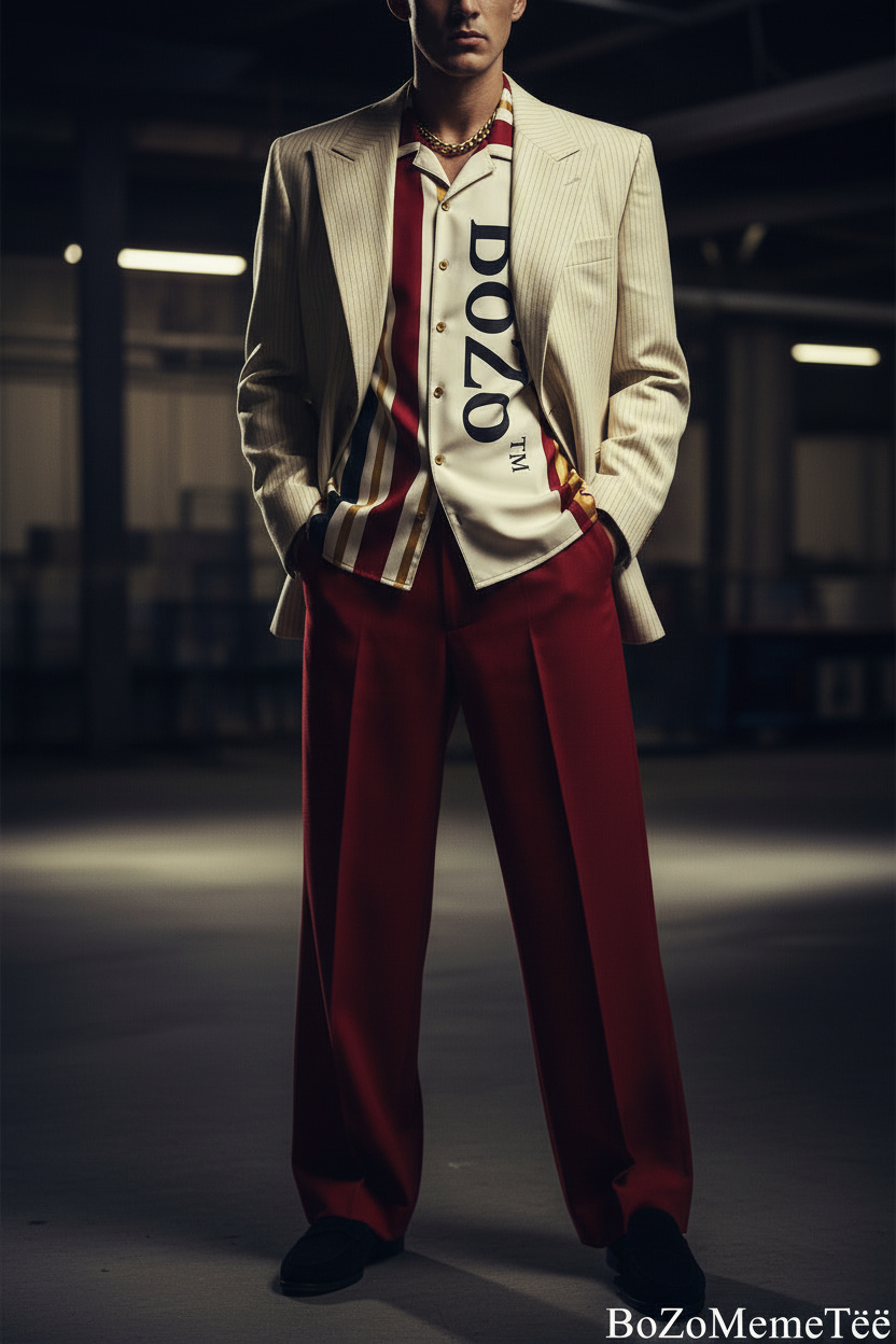 Cream bowling shirt burgundy gold stripes BoZo™ Maison BoZo™ designer