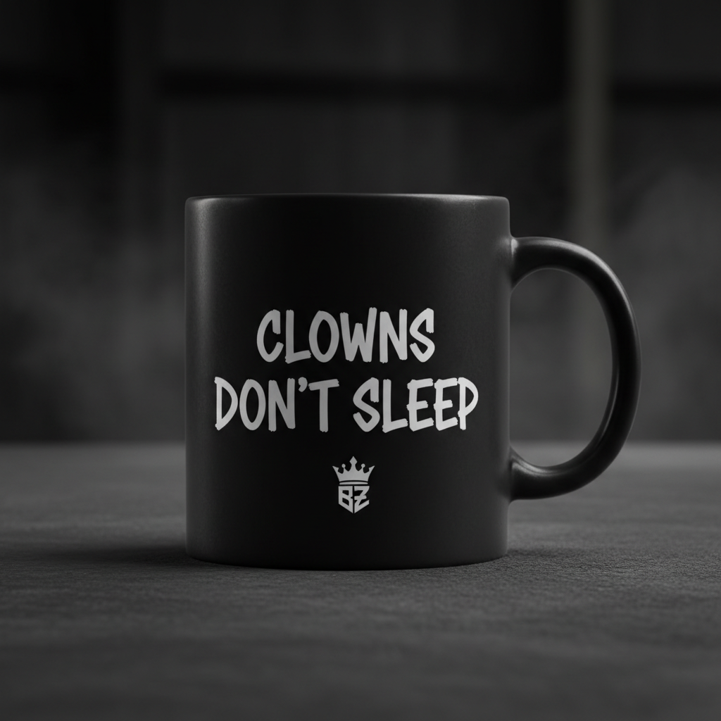 Clowns Don't Sleep BoZo black mug