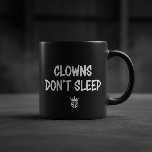 Clowns Don't Sleep BoZo black mug