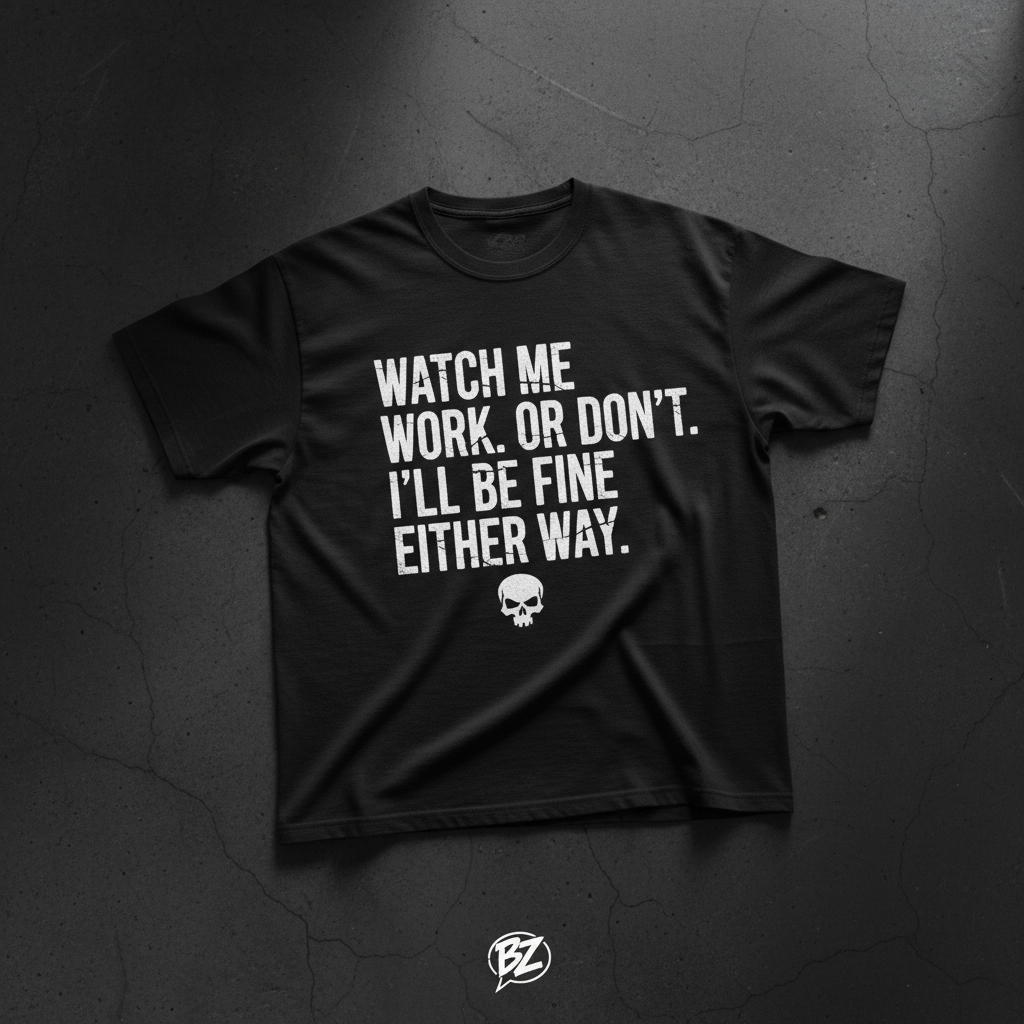 Black heavyweight tee with bold white WATCH ME WORK OR DON'T typography