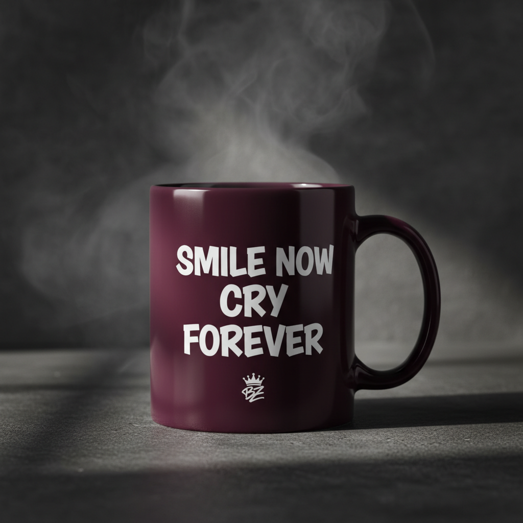 Smile Now Cry Forever BoZo burgundy mug
