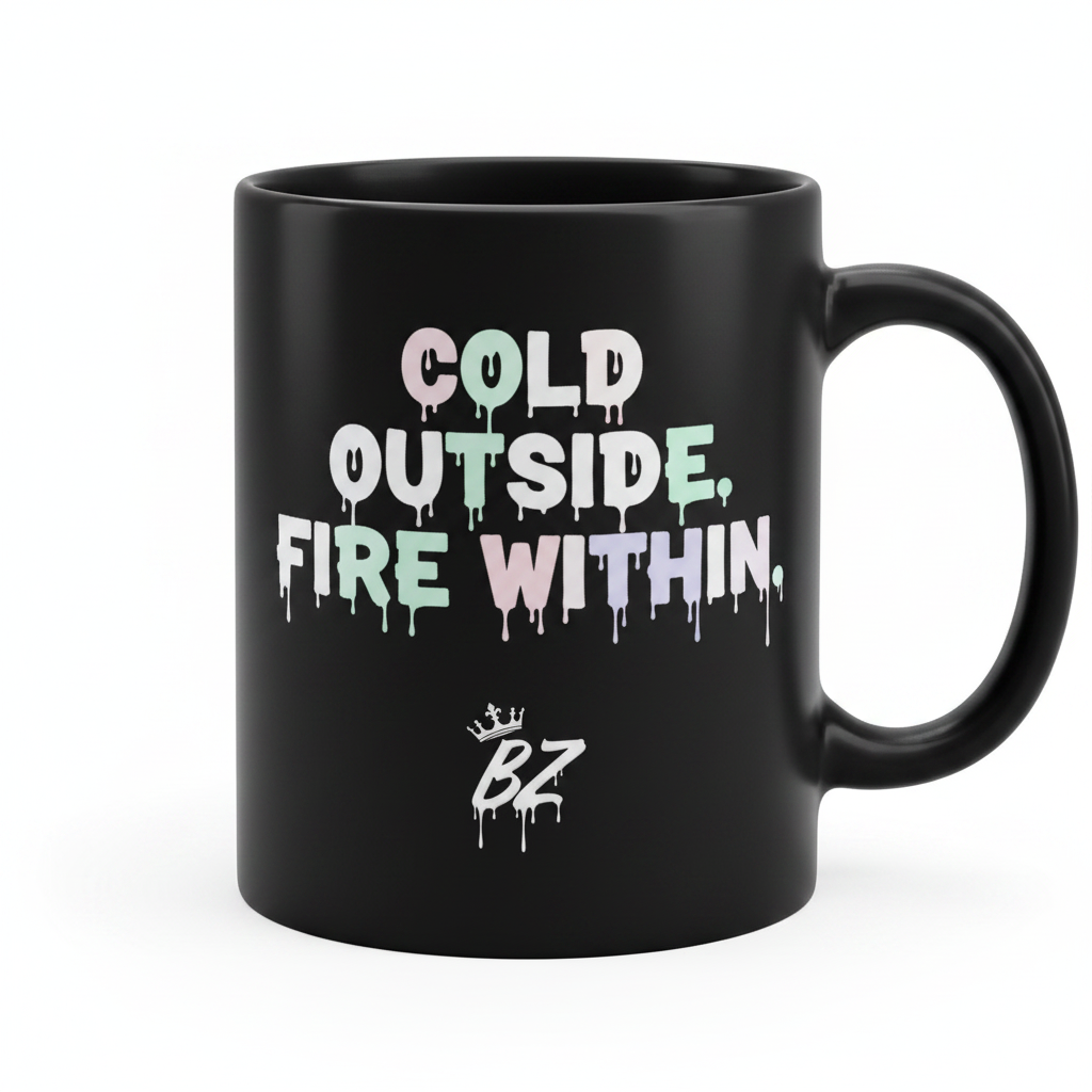 Cold Outside Fire Within BoZo black mug