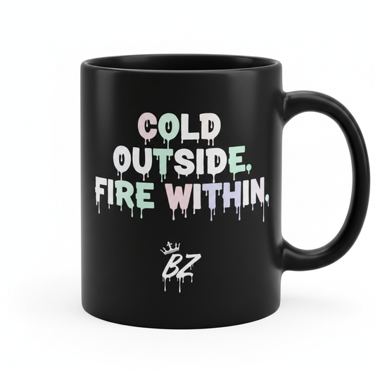 Cold Outside Fire Within BoZo black mug