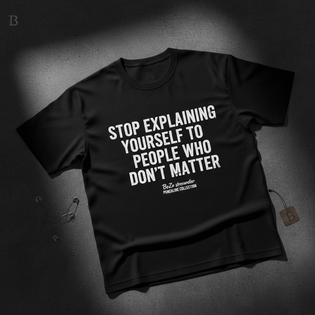 Black heavyweight tee with bold white STOP EXPLAINING YOURSELF typography