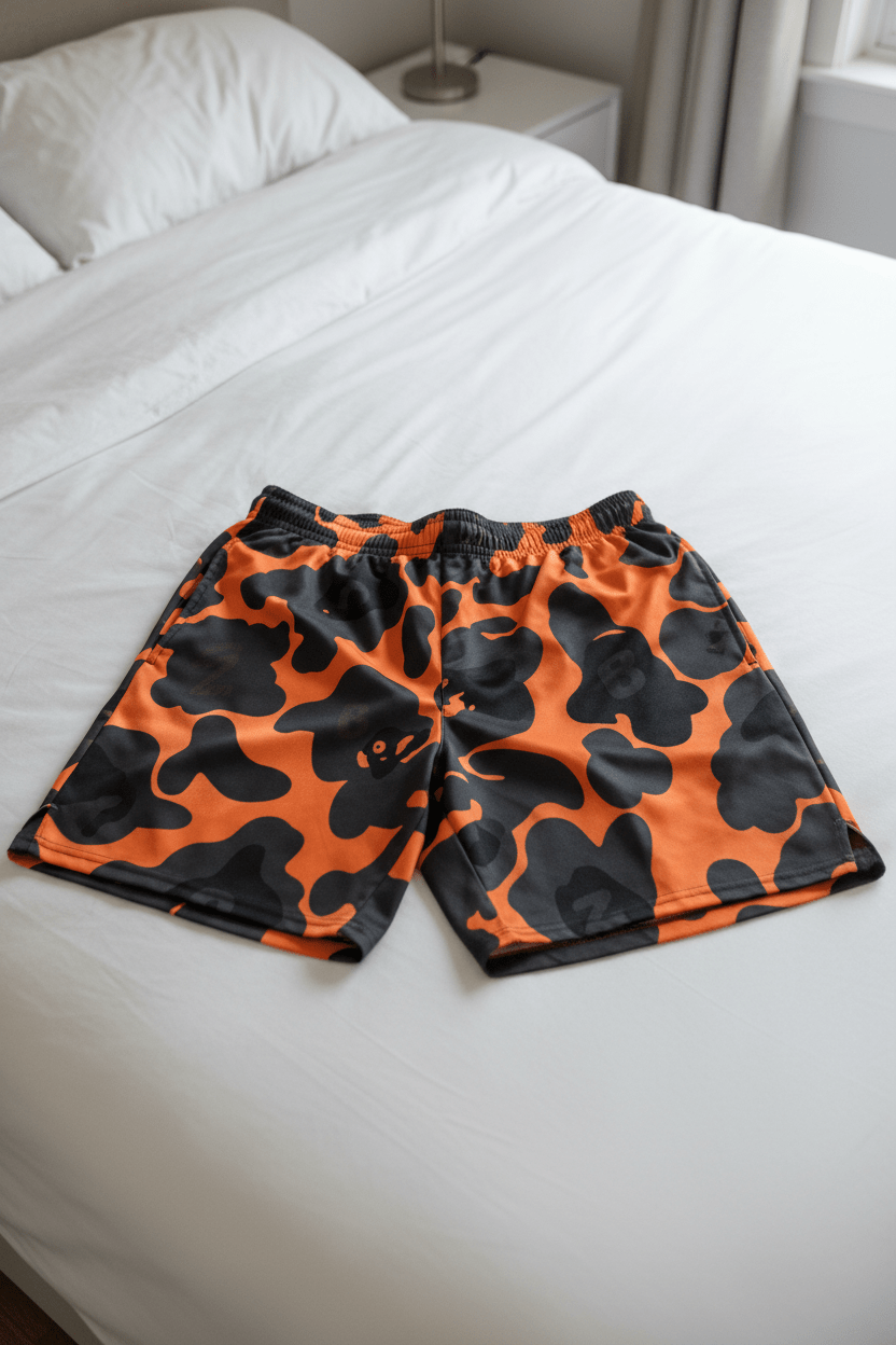 YABAD | Orange Camo | athletic short CUT-SEW – BoZoMemeTêê | mème streetwear
