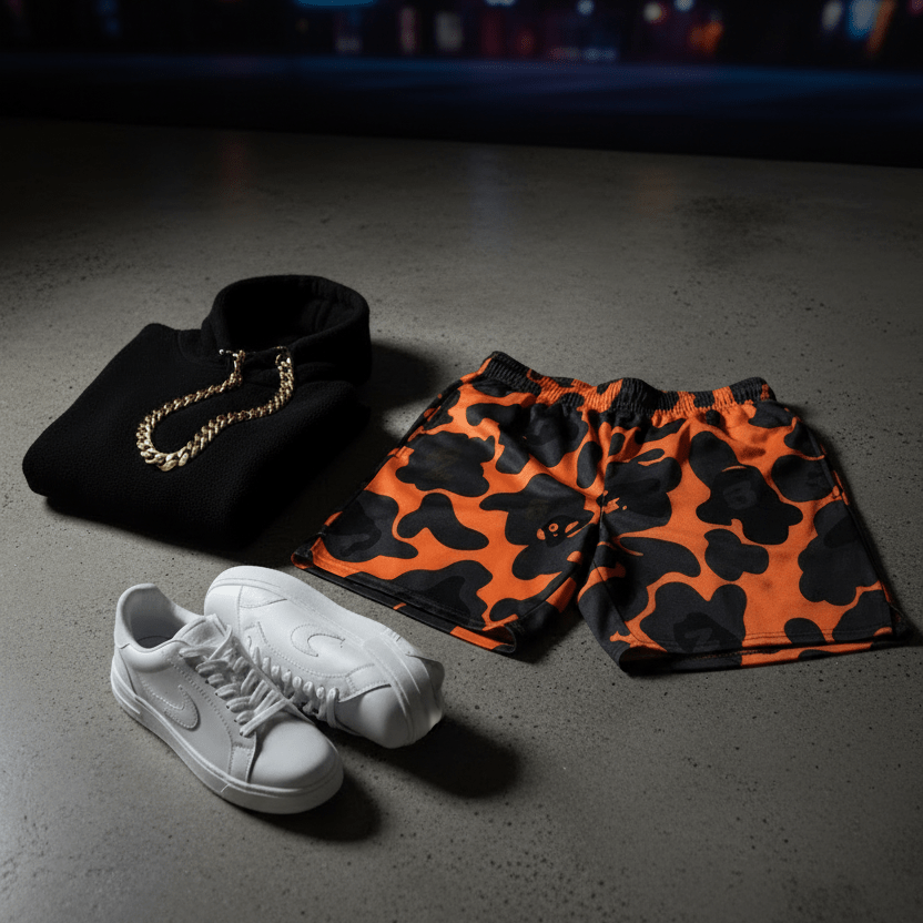 YABAD | Orange Camo | athletic short CUT-SEW – BoZoMemeTêê | mème streetwear